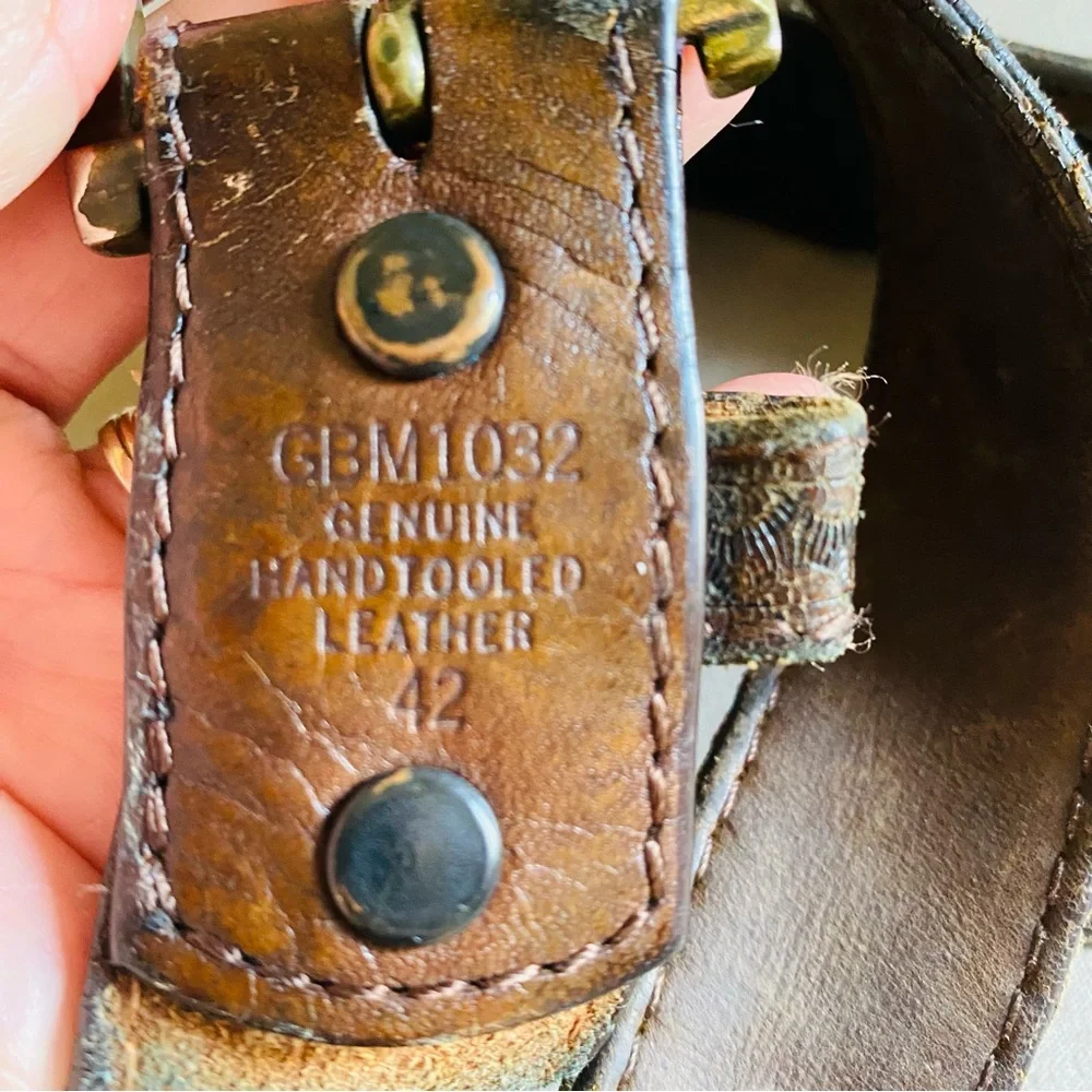 GEORGIA BOOT Brown Leather Hand Tooled Belt 42
